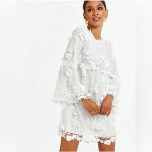 Mestiza Flora 3D Lace Flare Ivory Long Sleeve Mini Dress Size XL